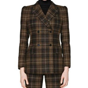 Suistudio Plaid Double Breasted Roped Shoulder Wool & Cashmere Blazer | US 8
